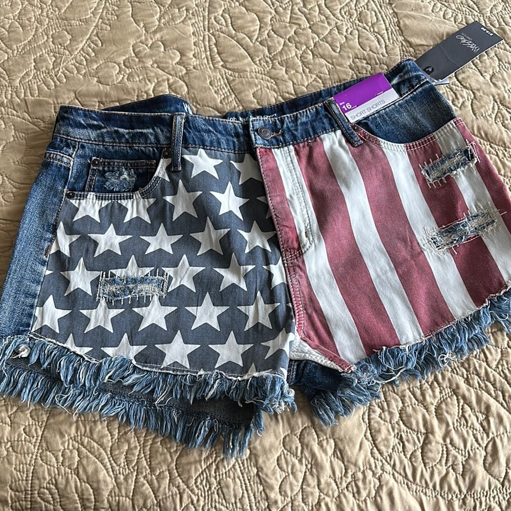 Mossimo Supply Co. Blue and Red Star Stripe Jean Shorts